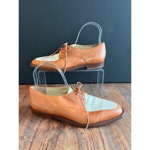 Kenneth Cole Leather Oxfords Shoes Cream White‎ & Brown Lace Up Classic Vintage